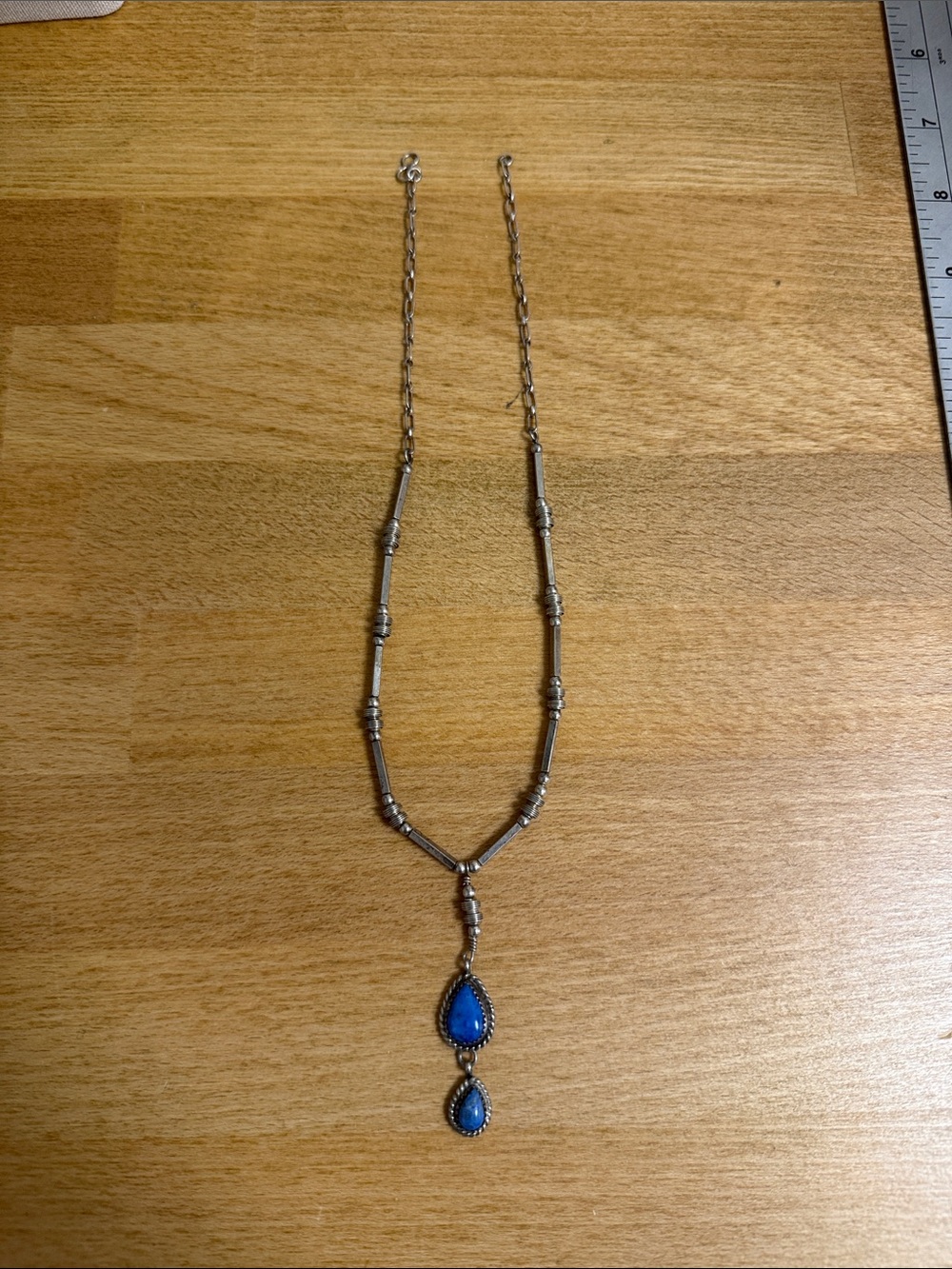 Sterling silver RMJ necklace with blue lapis lazuli cabochon stones needs clasp